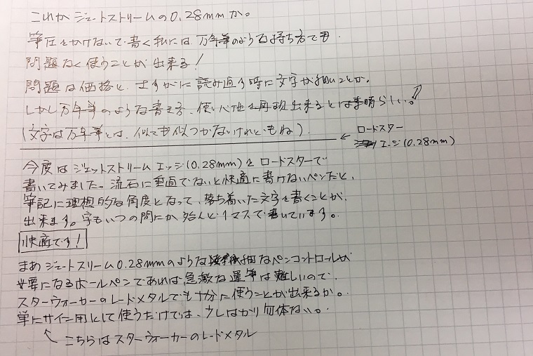 高級ボールペンでのジェットストリームEdge0.28mmの使用結果